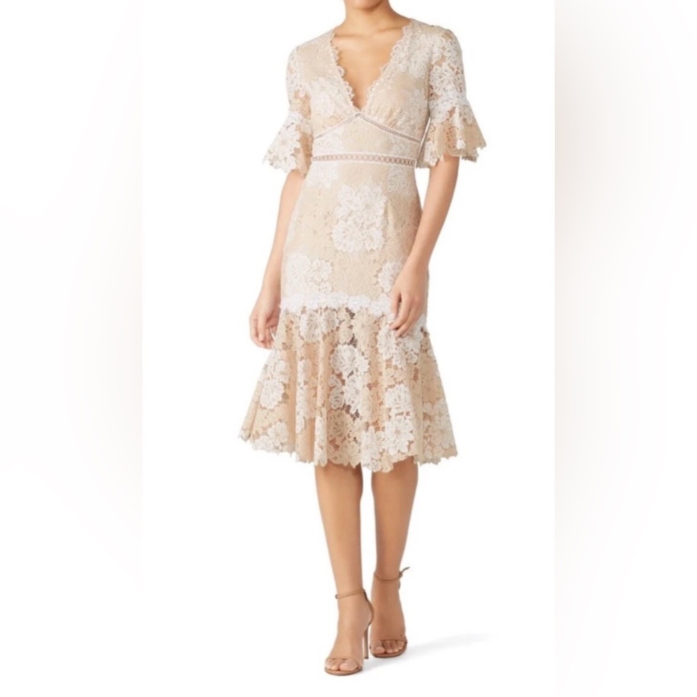 Sailor Maggy Floral Lace V-Neck Midi  Dress In Cream Small
